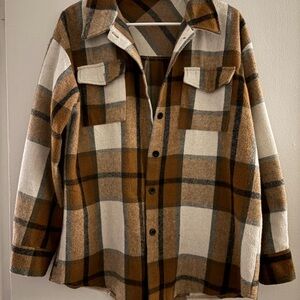 Plaid Button Down Shirt - Brown and Cream